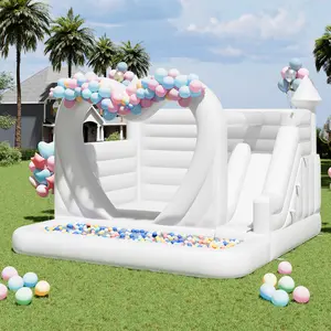 VanAcc Inflatable White Bounce House,  PVC Inflatable White Castle with 950W Blower, for Wedding and Party Decorations, 13.1×13.1×9.8FT/15.1×15.1×11.1 FT