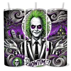 Beetlejuice 20 oz Tumbler - BPA Free, Stainless Steel, Leak Proof, Clear Lid, Includes Straw