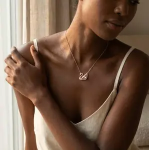 Rose Gold Crystal Swan Necklace - Elegant Romantic Jewelry for Women with Pink Teardrop Gemstone & Sparkling Clear Crystals Clavicle-Length Chain Perfect Gift