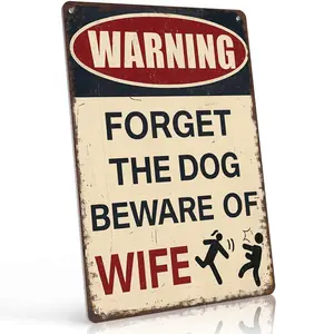 Forget The Dog Beware Of Wife Funny Marriage 12x8 Inch Aluminum Metal Sign - Hilarious Marriage Humor Wall Decor for Home, Entryway, Man Cave, Kitchen - Retro Tin Sign Gift for Husbands, Wives, Couples and Funny Marriage Gift Seekers