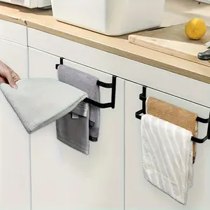 Stainless Steel Towel Rack for Kitchen Cabinets & Bathroom Doors, Space-Saving Design, Durable Metal Construction, Easy Installation, Bathroom Accessories Organizer
