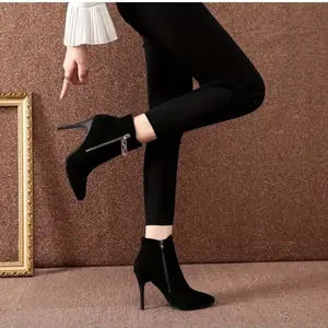 Elegant Black High-Heel Ankle Boots for Women Pointed Toe Stiletto Dress Booties with Side Zip Closure Comfortable Flannel Upper for Parties Weddings and Everyday Wear Fall Season