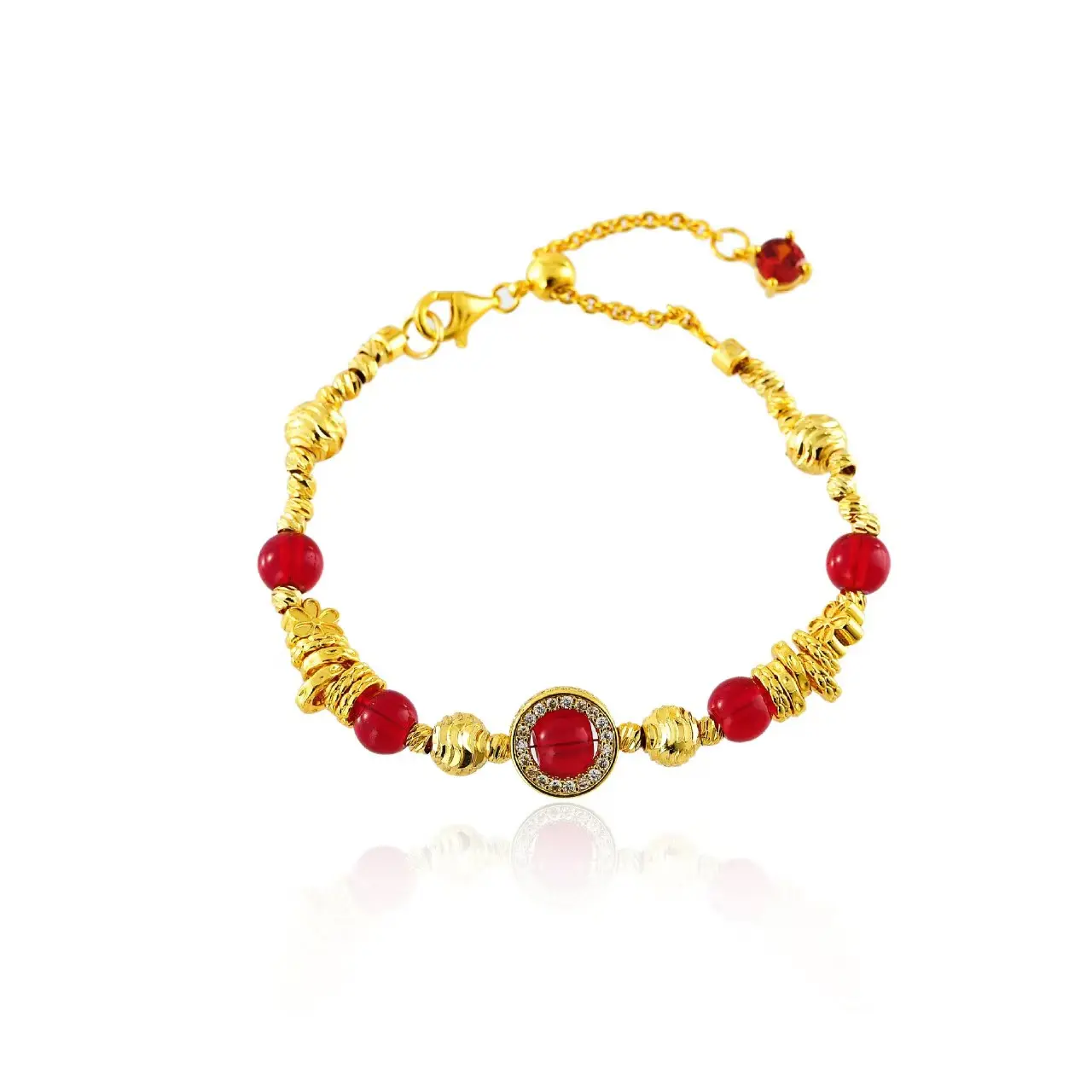 18K Gold Plated Vintage Bracelet Inlaid Natural Amethyst Beads, Oriental Four-Petal Flower & Rhinestone Charm Adjustable Lucky Bracelet for Women Luxury Jewelry Gift