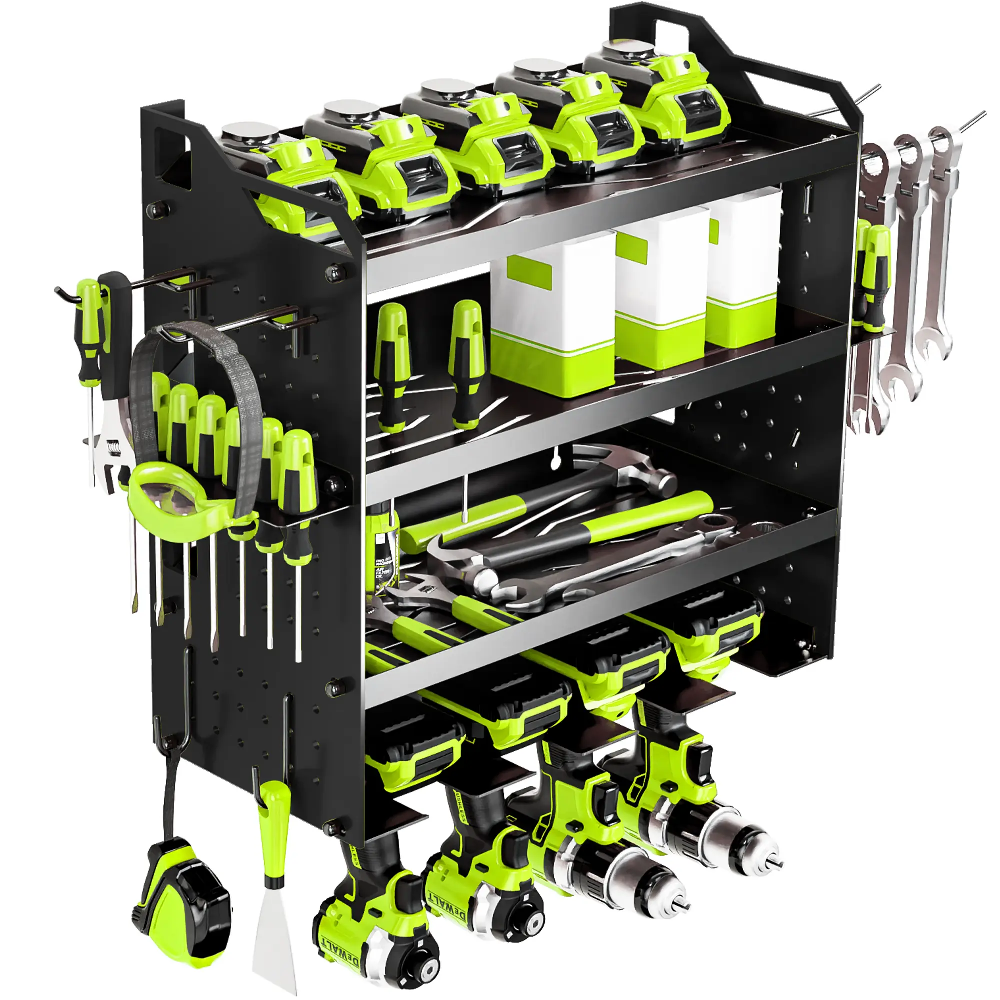 Power Tool Organizer Heavy Duty Garage Tool Shelving 4 Drill Holders Creator Recommendation Tool Rack Men's Gift
