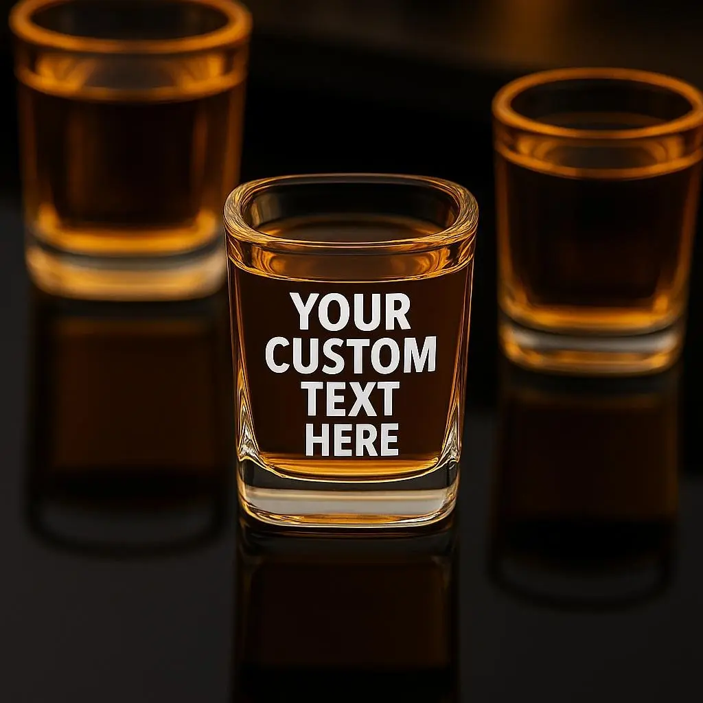 Personalized Square Shot Glass 2.2 oz Customizable Durable Whiskey Glass for Groomsmen Barware Favor Father's Day Birthday Bachelor Party Drinkware