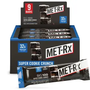 MET-Rx Big 100 Super Cookie Crunch Protein Bars | 32g Protein | 9 Bars | Meal Replacement | METAMYOSYN Blend MET-Rx Big 100 Super Cookie Crunch Protein Bars | 32g Protein | 9 Bars | Meal Replacement | METAMYOSYN Blend