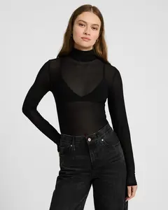 Express Fitted Mesh Mock Neck Long Sleeve Bodysuit