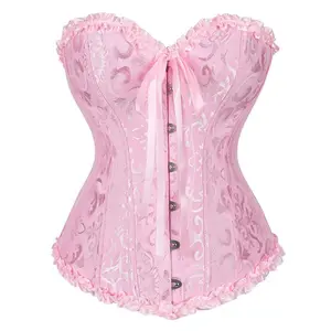 Corset Top for Women Fashion Bustier Top Waist Trainer Party/Wedding Wear Lace Waist Push Up Bodysuit Satin Floral Boned Overbust Body Shaper Shapewear