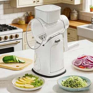 Rotary Vegetable Slicer with Handle, 5 Interchangeable Blades & Non-Slip Suction Base, Safe Hand-Cranked Kitchen Tool Retro Green Veggie Chopper for Slicing & Shredding