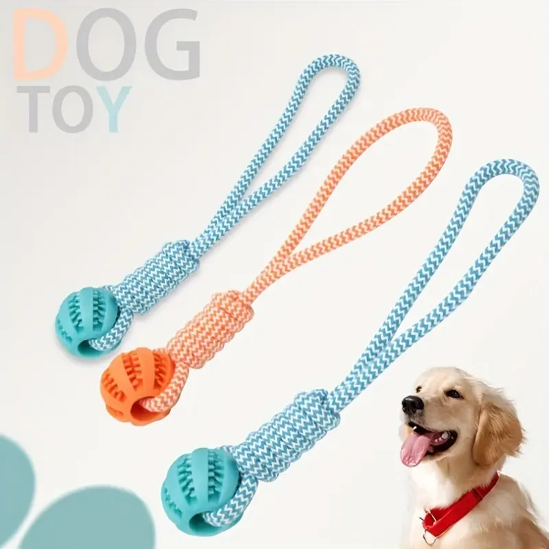 Ordinary dog balls hard to pick up after throwing? Braided Rope Handle Rubber Ball Toy, easy for tug & fetch game!