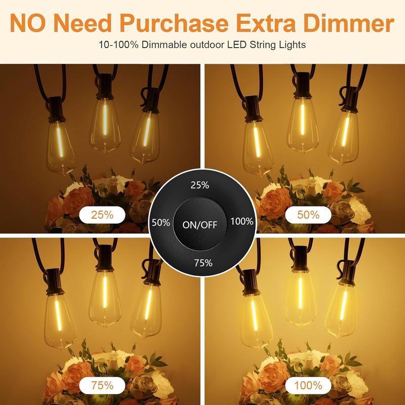 100FT Outdoor String Lights with Remote Included, Support Timer with 50 Shatterproof ST38 LED Edison Dimmable Bulbs, 2500K Warm White, Waterproof, Perfect for Backyard, Patio, Garden, Deck, Party and Xmas Decor #springtok Flexibility Customization