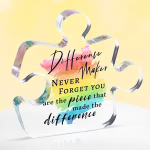 Difference Maker Gift for Women Men Acrylic Block Puzzle Piece - Colleague Friend Work Coworkers Present, Promotion Gifts for Employee Retirement Plaque Desk Decoration