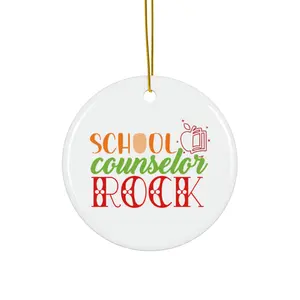 SCHOOL COUNSELOR ROCK ORNAMENT, CHRISTMAS DECORATIONS, 3 INCHES CIRCLE ORNAMENT, CERAMIC ORNAMENT