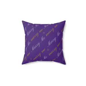 "Marry Me" Accent Pillow – Purple with Gold and Silver Script (14"x14", Double-Sided Print)