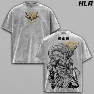 Mahoraga JJK Wash Tee, Jujutsu Kaisen Anime Shirt, Heavy Cotton Acid Washed T-Shirt, Double Printed Oversize Top, Unisex Casual Streetwear, Oversized Anime Print T-Shirt, Graphic, Gift For Anime Fan