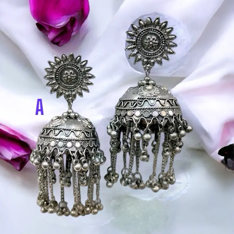 Oxidized Colorful Jhumka Earrings Set with Colorful Beads and Decorative Elements