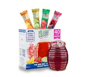Klass Aguas Frescas, Powdered Drink Mix Variety Pack, 40 Singles Zero Sugar & Caffeine-Free Powder Packets, Water Drink Mix, Flavors: Cucumber Limeade, Strawberry Watermelon, Hibiscus Berries & Pineapple Tangerine - 5 Calories Per Packet & Natural Flavors