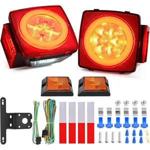 Nilight 2PCS Square LED Trailer Lights Kit - Full Function Halo Glow, Submersible Chips, Stop Signal, Turn Tail, Side Marker, Clearance, License Light for 12V Trailers (TL-41), Square Lights