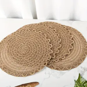 4/6/8pcs Jute Stitched Wave Pattern Non-Slip Table Runner Dining Table Decor