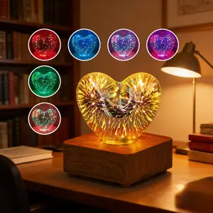 Romantic Heart-Shaped Firework LED Light - USB Rechargeable Ambient Lamp for Bedroom & Camping, Ideal Valentine's Day Gift for Lover