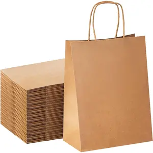 Brown Paper Bags with Handles Bulk 8"x4.5"x10.8" 100 count   Bags Medium Size, Brown Craft with Handles, Gifts Bag Bulk for Retail, Party, Shopping, Valentines
