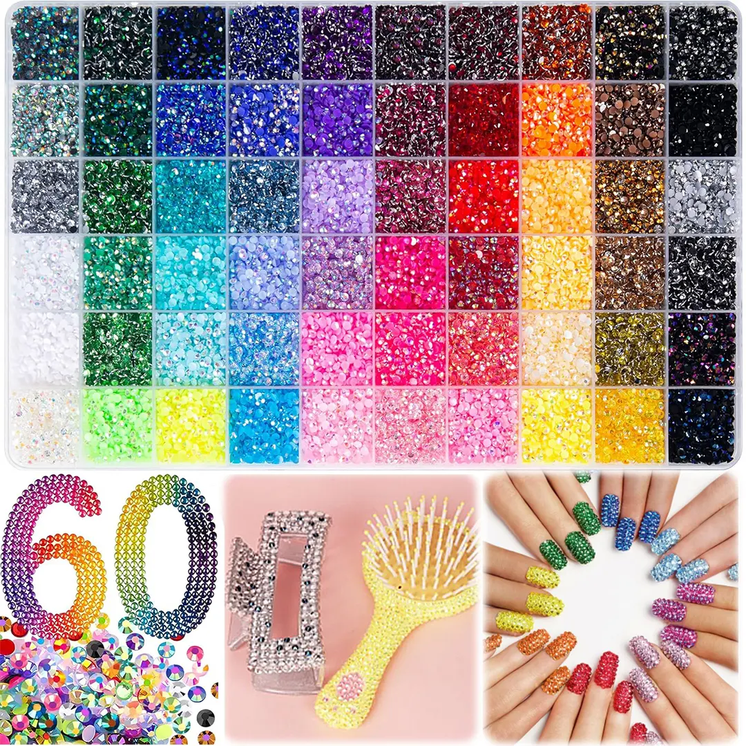 48000Pcs Resin Jelly Rhinestones for Bedazzling, Multicolor 3mm Flatback Gems for Diamond Art, Bedazzler Kit with Tools - Christmas Birthday Gifts