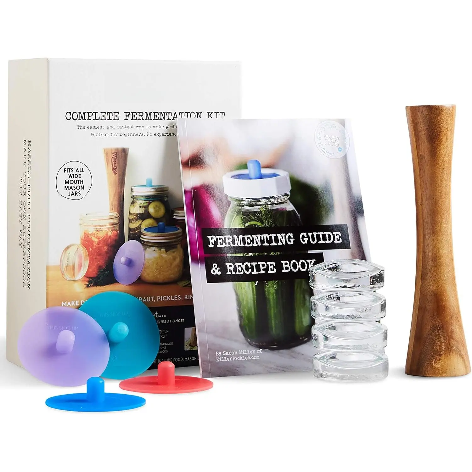 Complete Mason Jar Fermentation Kit - Pickle Kit, Sauerkraut Making Kit Pickle Container - Fermentation Airlock Lid Wide Mouth Mason Jar