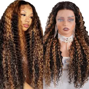 Momaksa 13x6 Lace Front Wigs Human Hair 12A Grade 1B/27 Deep Wave Lace Front Wigs Human Hair Glueless Wigs Human Hair Curly Human Hair Wig Highlight Lace Front Wigs Human Hair 200% Density 32 Inch