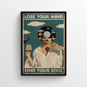 Lose Your Mind Find Your Soul Vintage Poster |     Girl With Wine Art |     Music Wall Art Poster |     Music Vintage Poster |     Music Retro Poster Print