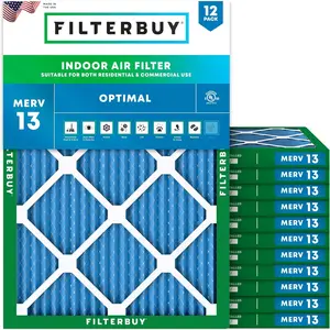 Filterbuy 14x18x1 Air Filter (12-Pack), Pleated MERV 13 Optimal Defense HVAC AC Furnace Air Filters (Actual Size: 13.50 x 17.50 x 0.75 Inches)