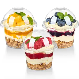 8 oz Plastic Dessert Cups with Dome Lids, Clear Disposable Yogurt Parfait Cups with Lids, Individual Party Serving Snack Containers for Fruit Dessert Cake Pudding