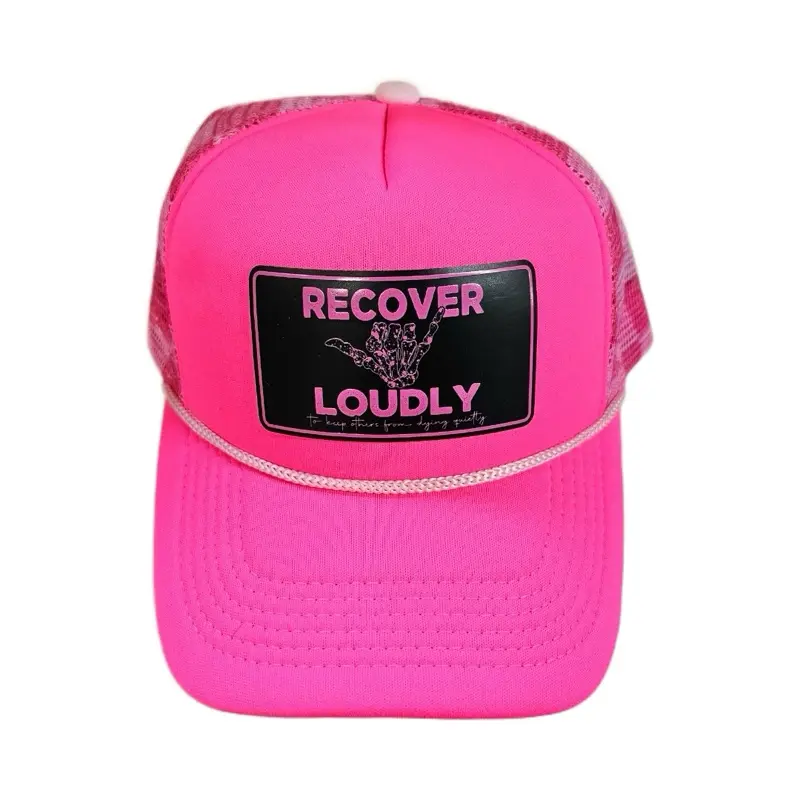 Recover Loudly Black Rectangle  - Richardson 112 Trucker Hat with Snapbexx Patch - Black Mid-Profile Adjustable Snapback Hat for Adults