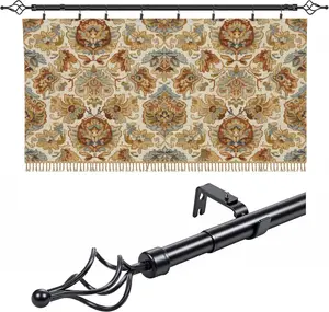 Tapestry Hanger Telescopic Rod Quilt Hanger for Display Adjustable 32" to 79" Wall Hanging Bar Mounted Quilt Rack Spiral Cap with Clips Iron Rustic Farmhouse Style Bedroom Living Areas (Black)
