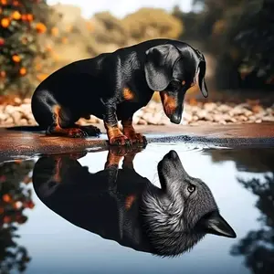 Dachshund with Wolf Reflection in Water, Multiple sizes available including diamonds, Diamond Pattern Design, This 5D DIY diamond painting set diamond art embroidery kit handmade furniture decor holiday birthday art personalized gift