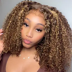 7x5 Transparent Lace Kinky Curly Wig Honey Blonde Highlight Human Hair Wig 180% Density Natural 4C Edges Baby Hair Pre Plucked Easy Install For Daily Party #SummerVibes