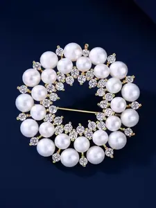 Elegant Round Flower Brooch, High-End Women's Luxury Pearl Pin, Unique Design Lapel Clip, Western Fashion Accessory, All Seasons