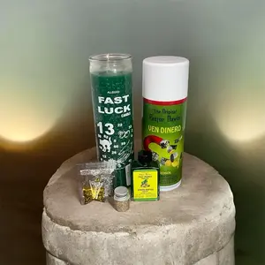 Fast Luck Candle & Ven Dinero Spray Kit for Attracting Abundance Success and Economic Opportunities Ideal for Prosperity Rituals and Manifestation