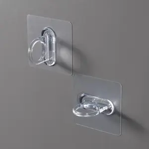 6pcs Strong Adhesive Curtain Rod Holders - Transparent, Nail-Free Hooks for Towels & Home Bathroom Accessories, Bathroom Accessories Organizer