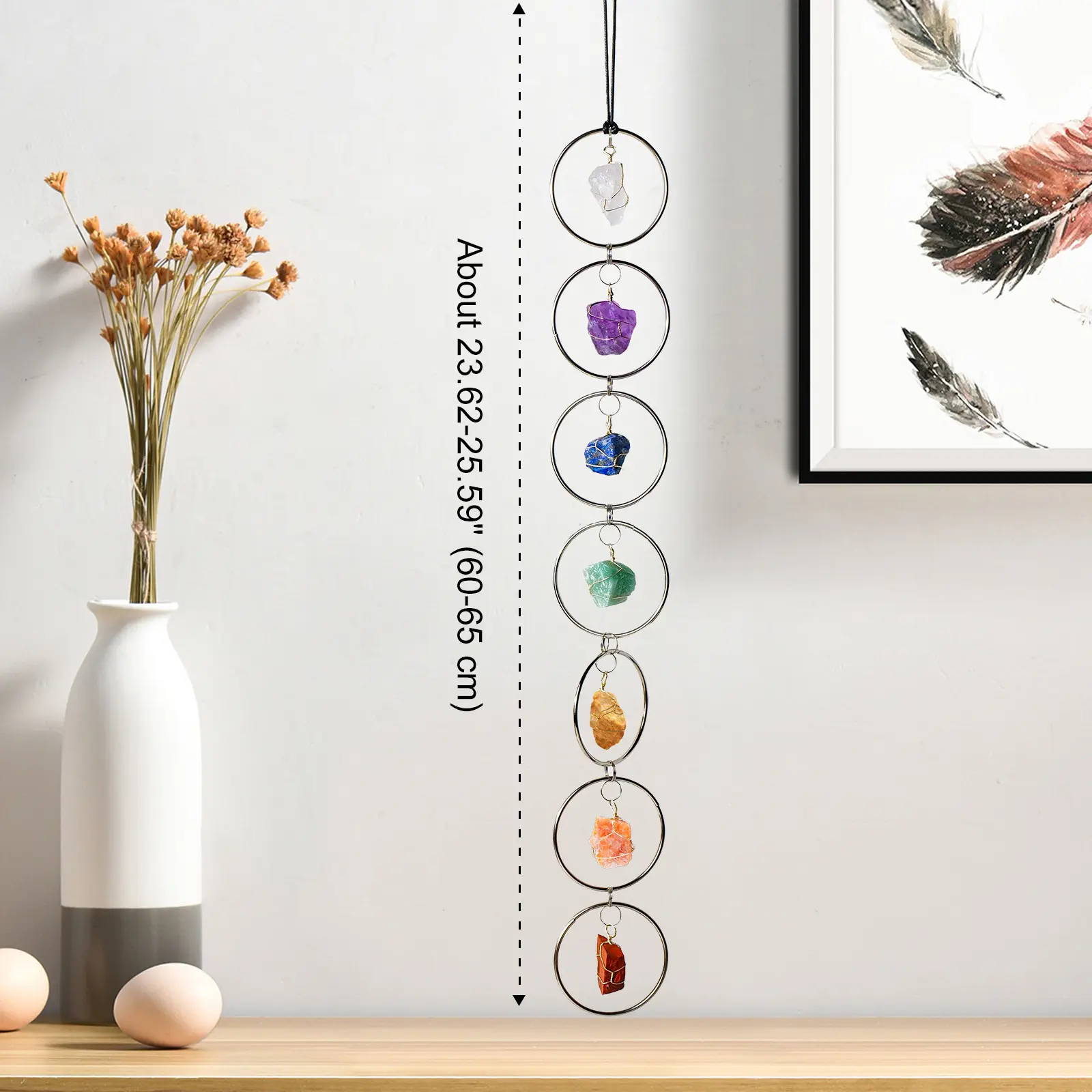 Natural Chakra Crystal Wall Hanger - Tumbled Soothing Energy Aid, Tree of Life Crystal Decoration Hanging Decor, Indoor Home Accessory for Yoga Enthusiasts & Holiday Gift
