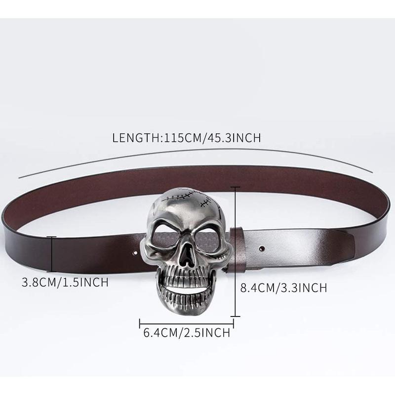 Fashion Men Skull  Leather Buckle Belt  Band Jeans Decorative Punk Belt Black