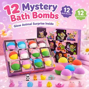 IYOKUJI CLUB 12-Piece Glow-in-the-Dark Animal Bath Bomb Gift Set - Random Assorted Blind Box Body Care Mix-in Bath Bombs, Each with a Surprise Animal Toy, Trendy Unboxing for Children, Women