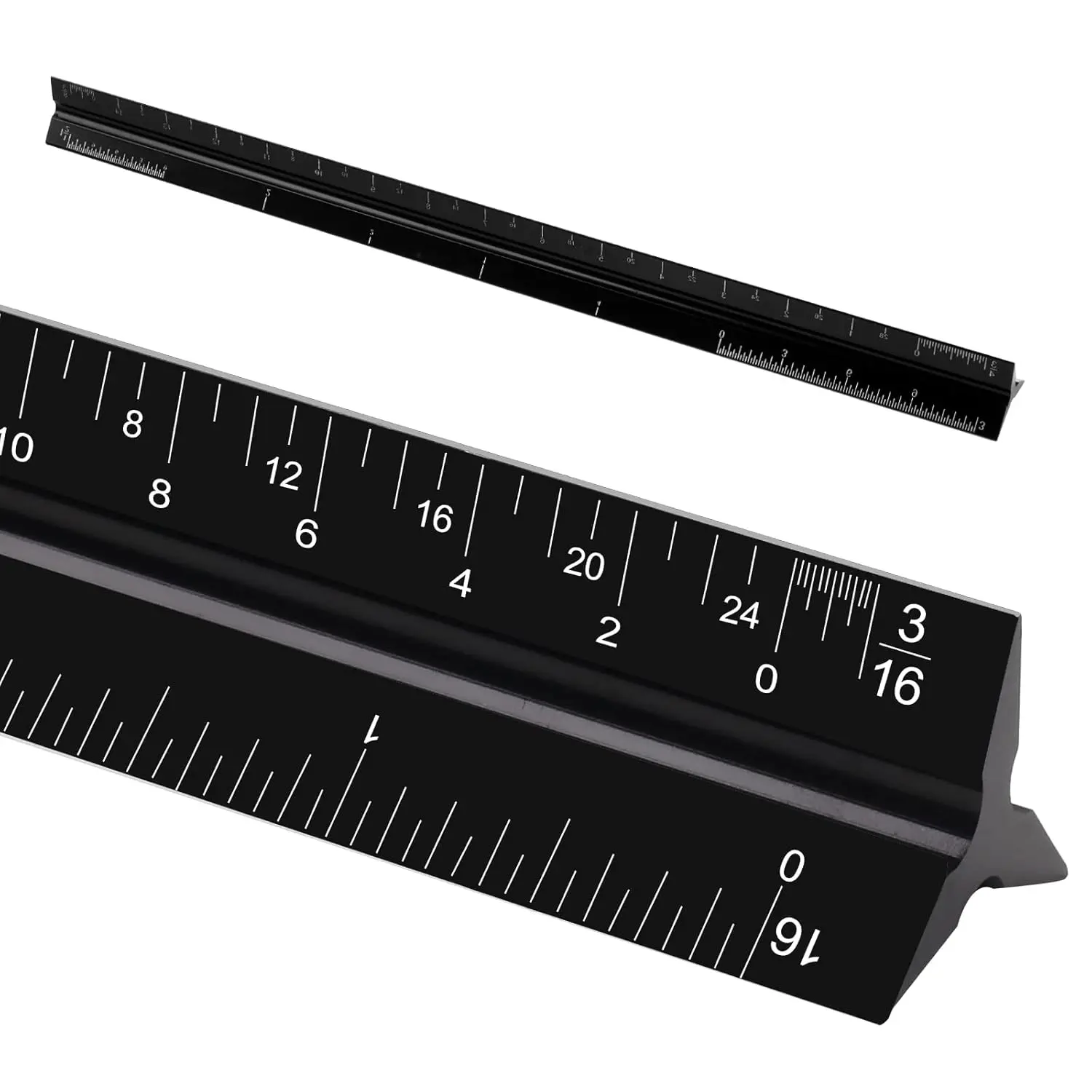 12" Architectural Scale Ruler, Aluminum Scale, Triangular Ruler, Scale Ruler for Blueprint Imperial Measurements for Architects Engineering Artists, Draftsman Drawing, Laser-Etched Markings. (Black)