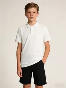 Teen Boys Summer Casual Polo Shirt, Comfortable Textured Fabric, Perfect for Daily Wear, Parties, College