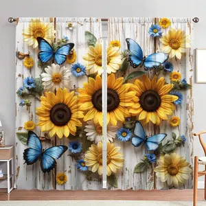 Sunflower & Butterfly Pattern Decorative Door Curtain, 1 Set Colorful Floral Print Door Curtain, Home Decor for Living Room Bedroom Hotel Salon, Window Curtain, Home Textile