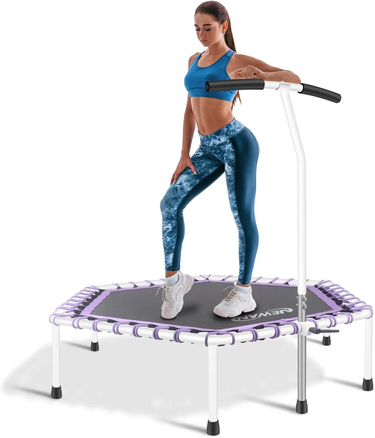 48'' Fitness Trampoline with Adjustable Handle Bar, Silent Trampoline Bungee Rebounder Jumping Cardio Trainer Workout for Adults - Max Limit 330 lbs