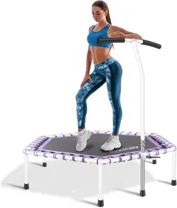 48'' Fitness Trampoline with Adjustable Handle Bar, Silent Trampoline Bungee Rebounder Jumping Cardio Trainer Workout for Adults - Max Limit 330 lbs