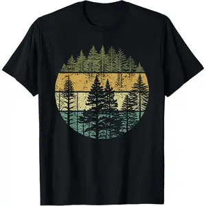 Retro Forest Trees Outdoors Nature Women Men Vintage Graphic T-Shirt