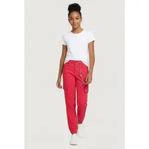 Girls Rhinestone Metallic Chain Detail Cargo Joggers