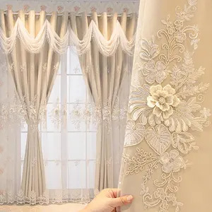 1pc Double Layer Embroidered Sheer Curtains, High-End European Style Lace Fabric Drapes, Light-Blocking Home Decor, Home Decoration Curtain