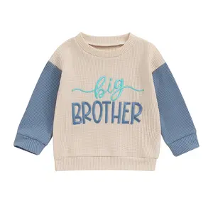 Toddler Baby Boy Girl Big Sister Big Brother Matching Outfit Long Sleeve Waffle Knit Sweatshirt Pullover Tops